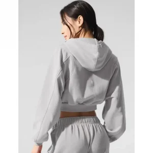 Women Cropped Zip Up Hoodie Street Style Loose Fit Short Jacket Casual Hooded Sweatshirt Lightweight Athleisure Outerwear