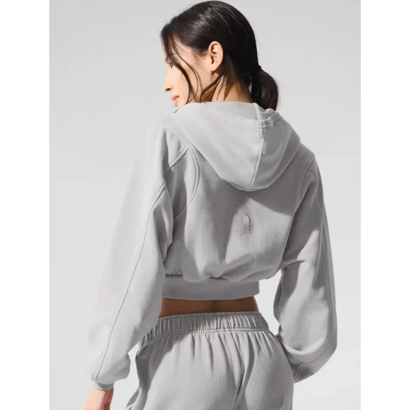 Women Cropped Zip Up Hoodie Street Style Loose Fit Short Jacket Casual Hooded Sweatshirt Lightweight Athleisure Outerwear