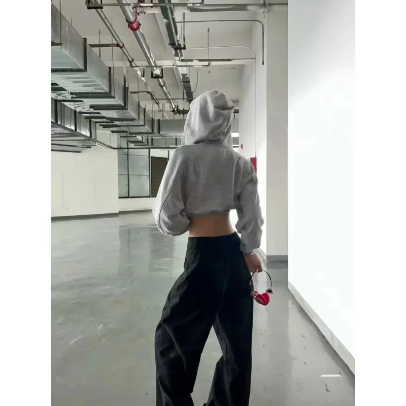 Women Cropped Zip Up Hoodie Street Style Loose Fit Short Jacket Casual Hooded Sweatshirt Lightweight Athleisure Outerwear - Image 3