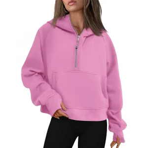 Half Zip Sweatshirts Cropped Hoodies Fleece Womens Quarter Zip Up Pullover Sweaters Fall Outfits 2025 Winter Clothes