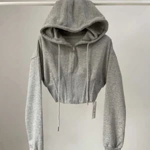 Women's Zip Up Hoodies Cropped Cardigan Jacket Hooded Sweatshirts Casual Long Sleeve Drawstring Hooded Jacket Top with Pockets